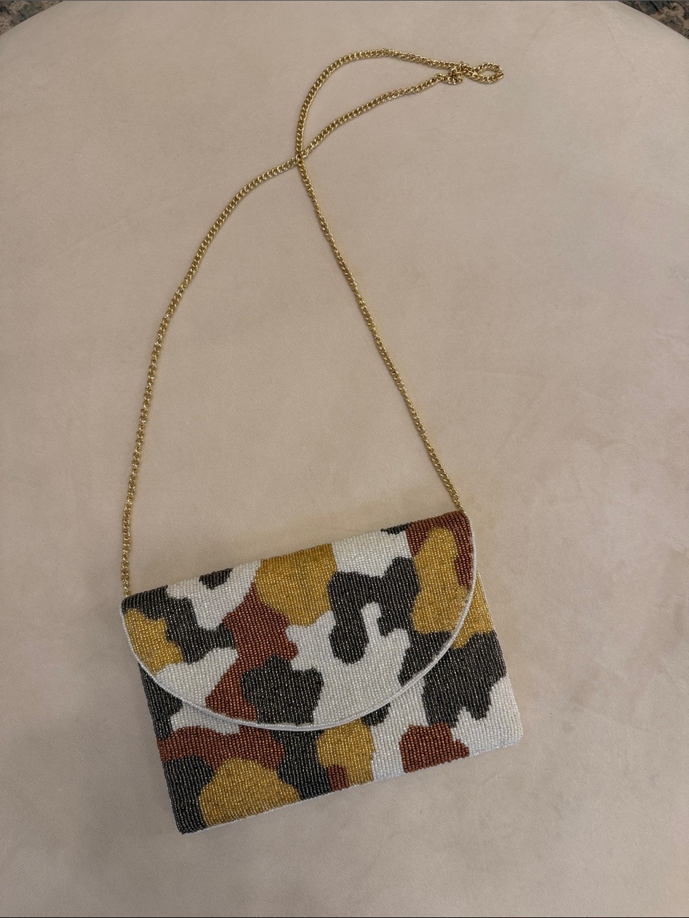 Beaded Camouflage Envelope Crossbody Bag - Yellow/Brown/Black